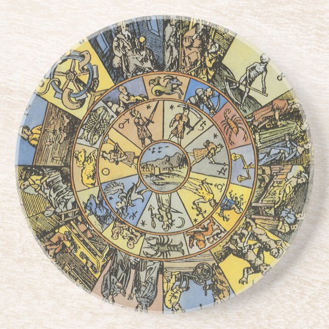 Vintage Astrology, Renaissance Zodiac Wheel, 1555 Underlägg (Framsidan)