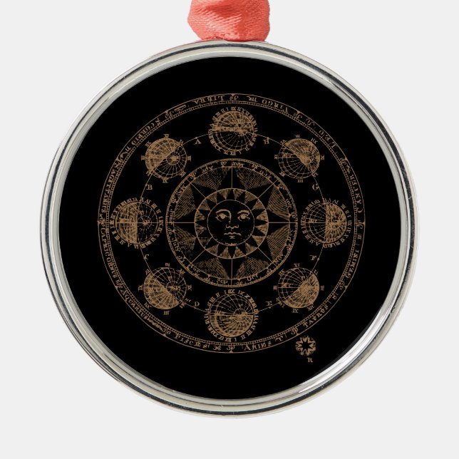 Vintage Astrology Zodiac Wheel Julgransprydnad Metall (Framsidan)