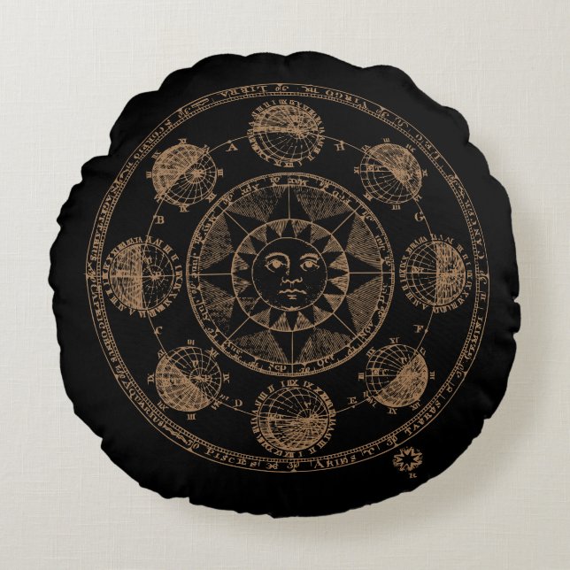 Vintage Astrology Zodiac Wheel Rund Kudde (Framsidan)