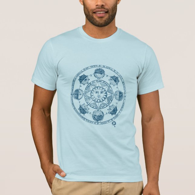 Vintage Astrology Zodiac Wheel T Shirt (Framsida)