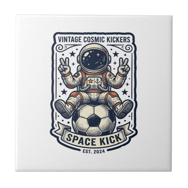 Vintage Astronaut Fotboll Fredstecken Tröja Design Kakelplatta (Framsidan)