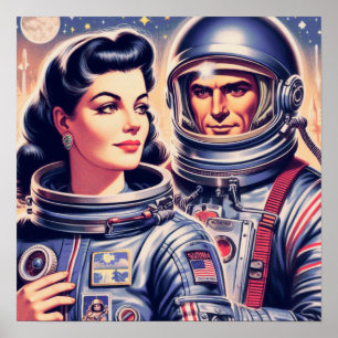 Vintage Astronaut Illustration Poster