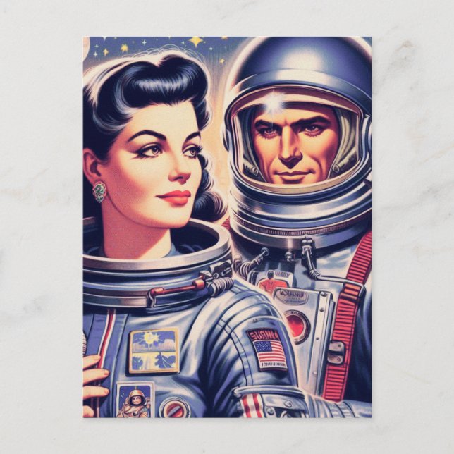 Vintage Astronaut Illustration Vykort (Framsida)