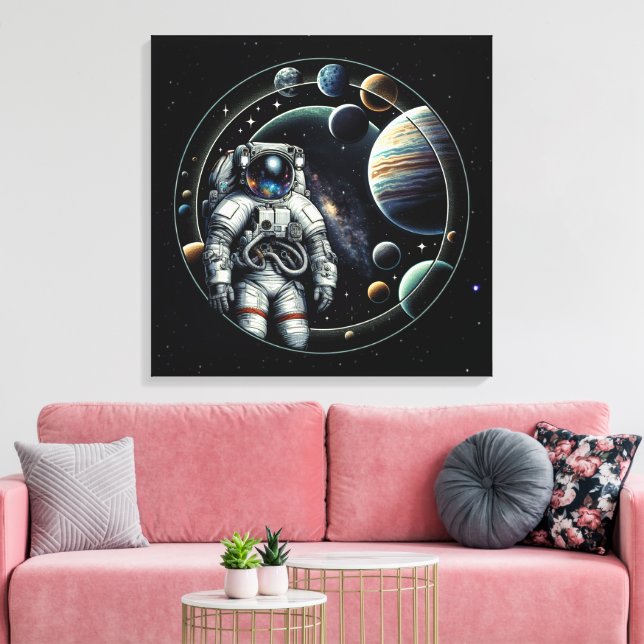 Vintage Astronaut och planeter Canvastryck (Insitu (Vardagsrum))