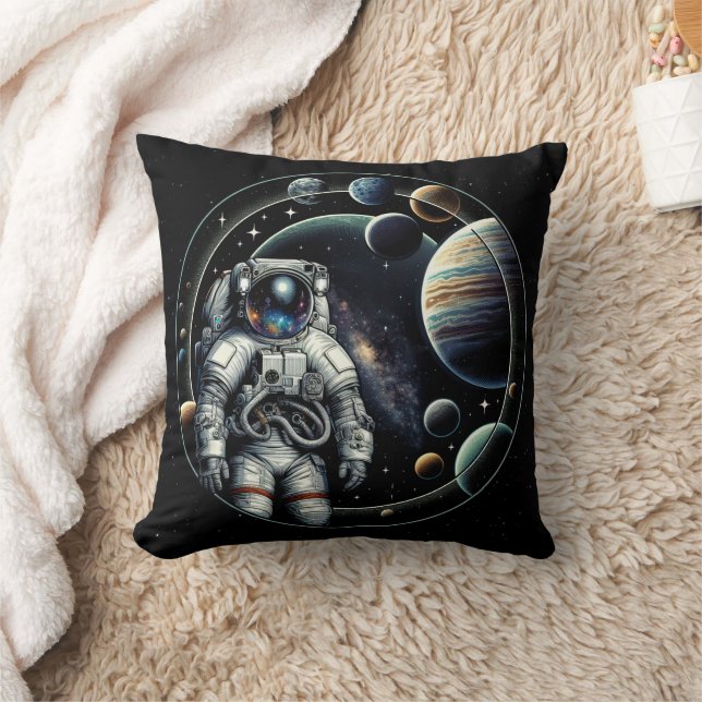 Vintage Astronaut och planeter Kudde (Filt)