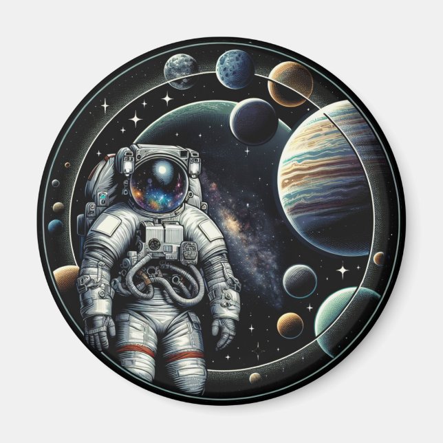 Vintage Astronaut och planeter Magnet (Framsidan)