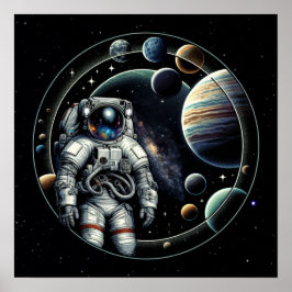 Vintage Astronaut och planeter Poster