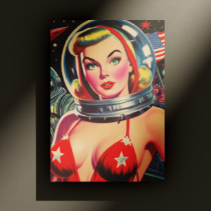 Vintage Astronaut Pin-up Vykort