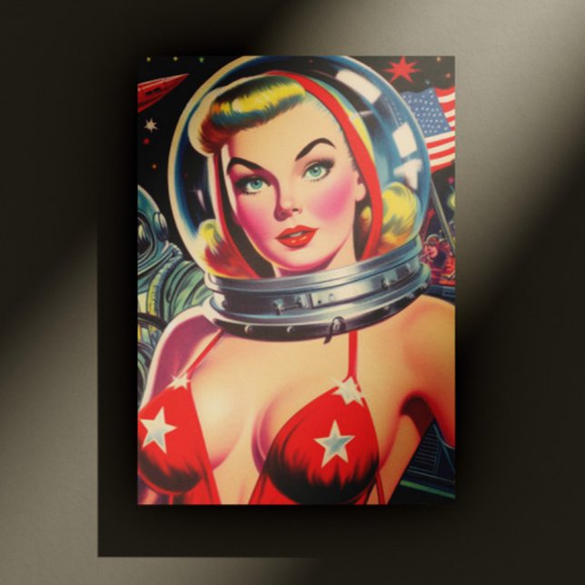 Vintage Astronaut Pin-up Vykort (Skapare uppladdad)