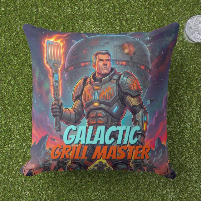 Vintage Astronaut Rymd BBQ Serietecknad Dekor Kudde (Gräs)