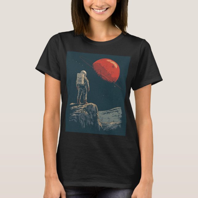 Vintage Astronaut Rymd Planet T-Shirt (Framsida)