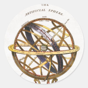 Vintage Astronomi, Artificiell eller Armillär Sfär Runt Klistermärke