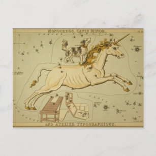 Vintage astronomi astrology Monoceros unicorn Vykort