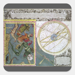 Vintage Astronomi, Comet Väg by Matthaeus Seutter Fyrkantigt Klistermärke