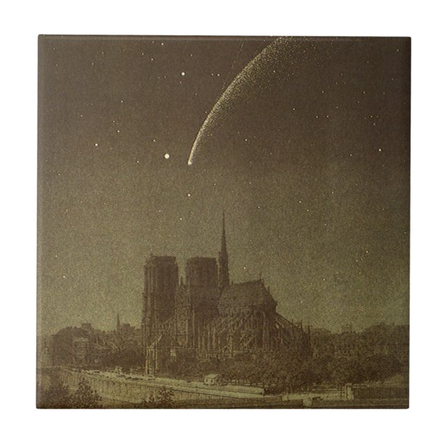 Vintage Astronomi, Donati Comet över Paris 1858 Kakelplatta (Framsidan)