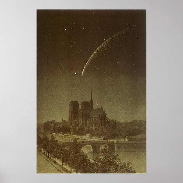 Vintage Astronomi, Donati Comet över Paris, 1858 Poster (Framsidan)