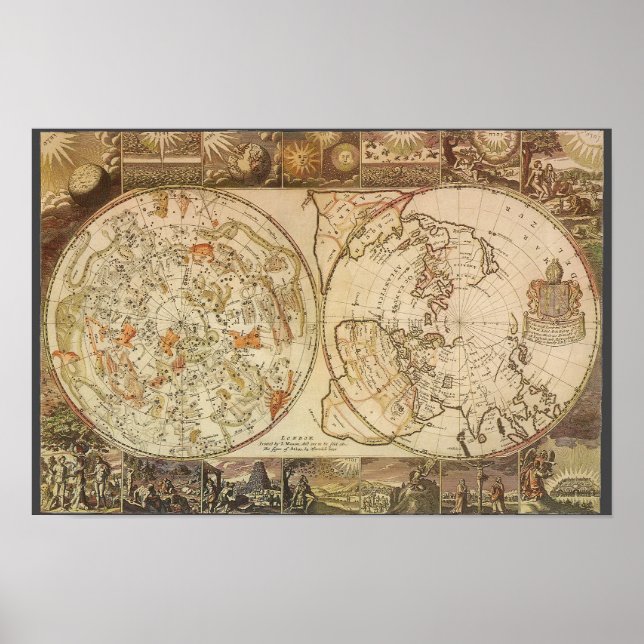 Vintage astronomi, himmelsk planisfär karta poster (Framsidan)
