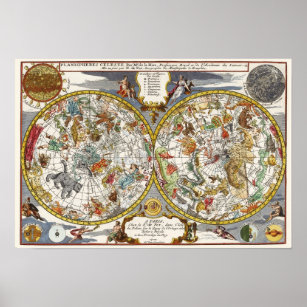 Vintage astronomi, kelestial planisphere Karta Poster