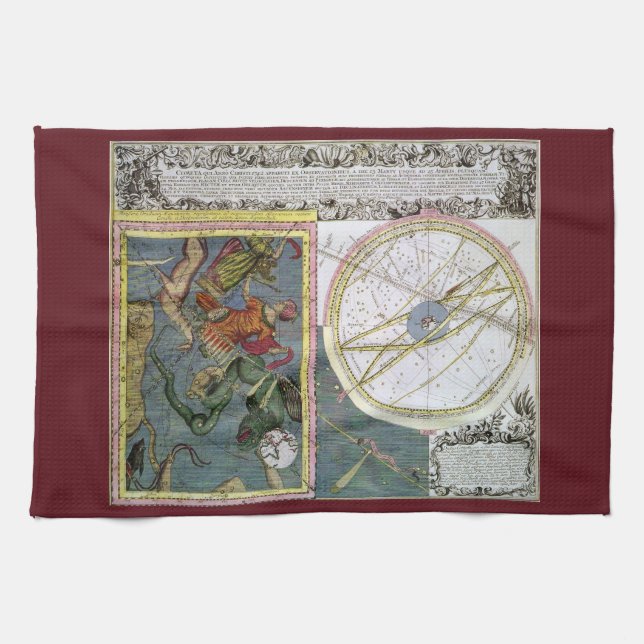 Vintage Astronomi, Kometbana av Matthaeus Seutter Kökshandduk (Horisontell)
