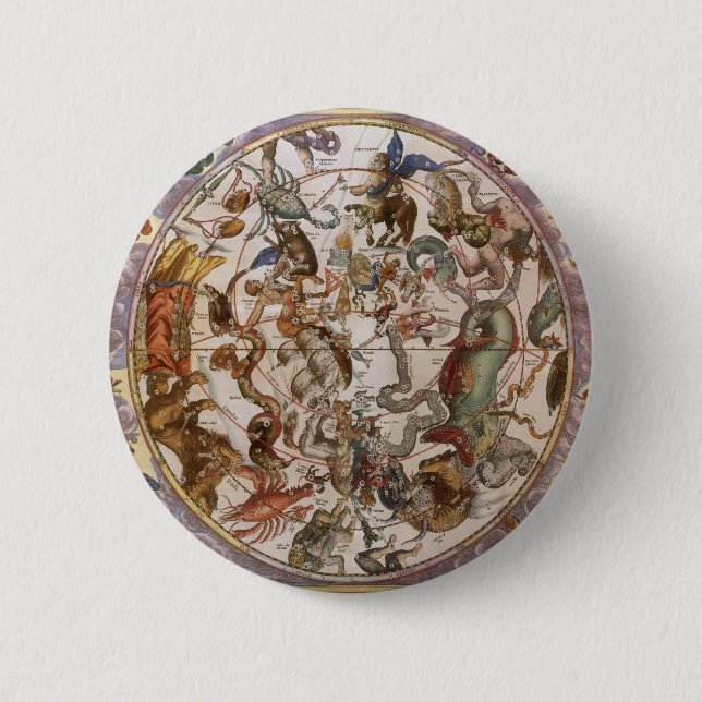 Vintage Astronomi, konstellationer från södra Himl Knapp (Framsida)