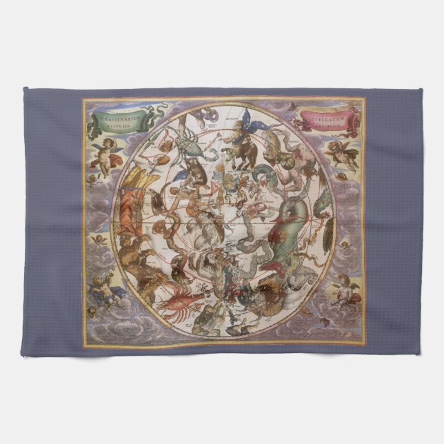 Vintage Astronomi, konstellationer från södra Himl Kökshandduk (Horisontell)