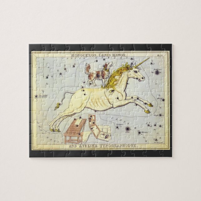 Vintage astronomi, monokeros Unicorn Constellation Pussel (Horisontell)