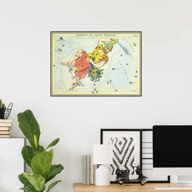 Vintage Astronomi, Perseus och Caput Medusa Poster (Hemmakontoret)