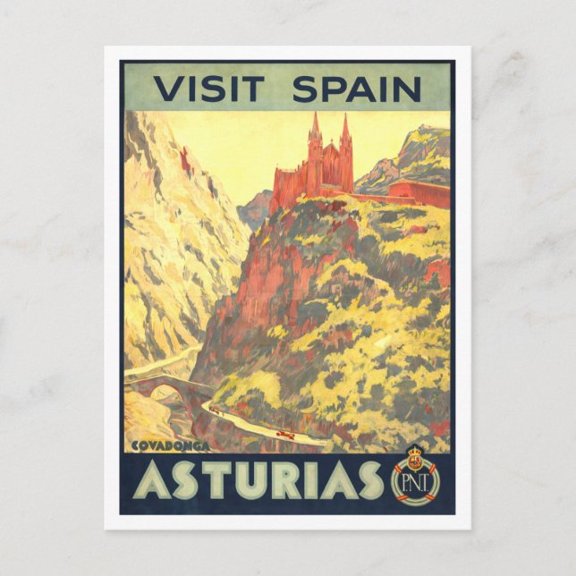 Vintage Asturias, Spanien, Resoraffisch Vykort (Framsida)