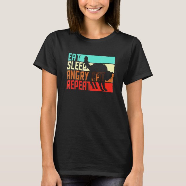 Vintage Ät viloläge Upprepa Arg Katt T Shirt (Framsida)
