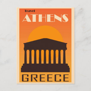 Vintage Aten Grekland Acropolis Ruins Travel Vykort
