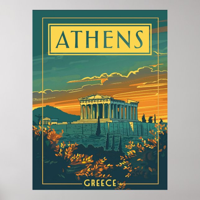 Vintage Aten, Grekland Poster | Parthenon (Framsidan)