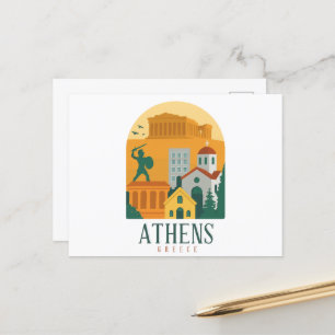 Vintage Aten Grekland Travel - Parthenon & City Vykort