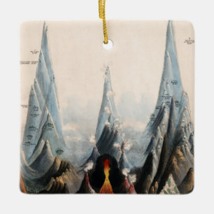 Vintage återställd bergsgrafik jul julgransprydnad keramik