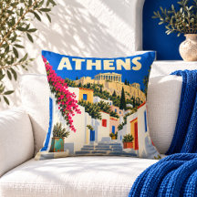 Vintage Athen Grekland Resemålning Kudd