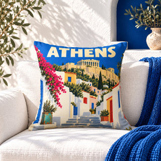 Vintage Athen Grekland Resemålning Kudd Kudde