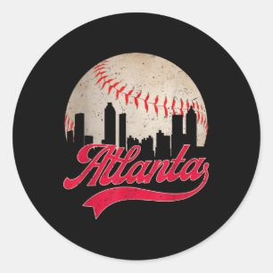 Vintage Atlanta Baseball Cityscape Älskare Manar K Runt Klistermärke