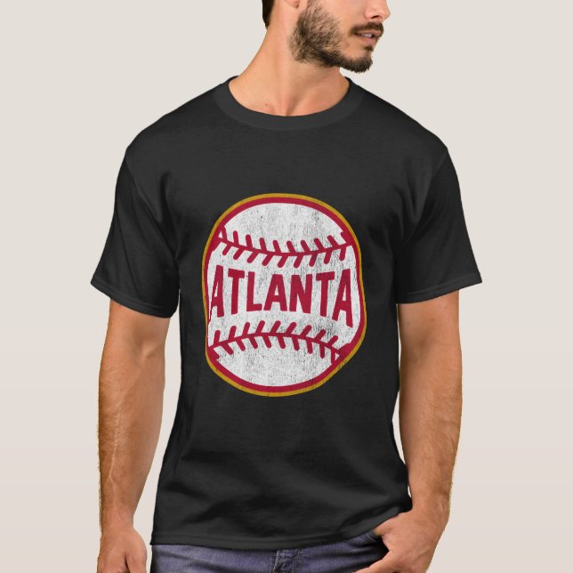 Vintage Atlanta Baseball Stitches T Shirt (Framsida)