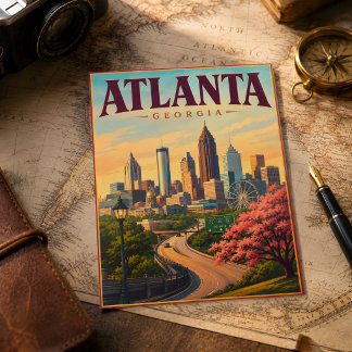 Vintage Atlanta Georgia Fotboll 2026 Souvenir Vykort