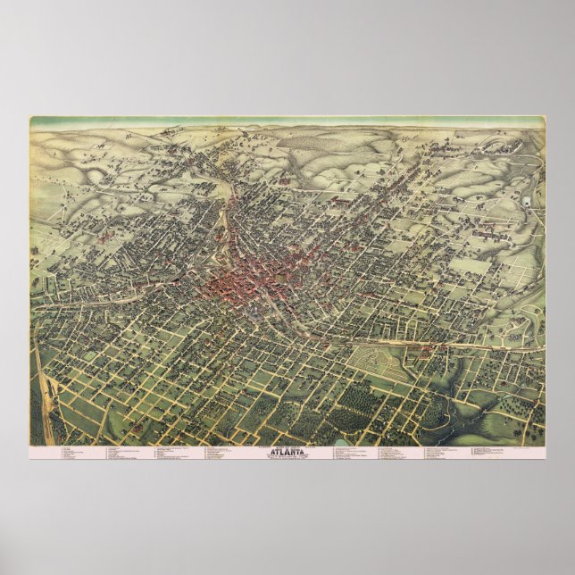 Vintage Atlanta Karta, 1882, Replica Poster (Framsidan)