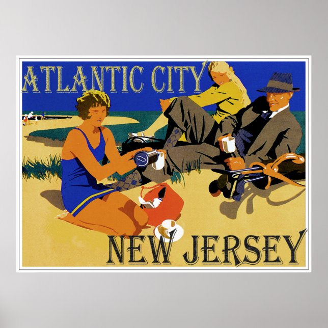 Vintage Atlantic City Beach Scene Poster (Framsidan)
