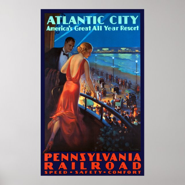 Vintage Atlantic City Railroad Travel Poster (Framsidan)