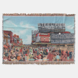 Vintage Atlantic City Steel Pier Throw Blanket Filt