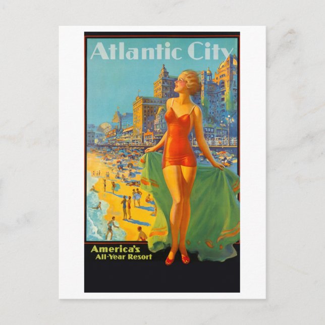 Vintage Atlantic City Travel Poster Vykort (Framsida)