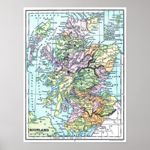 Vintage Atlas Karta - Skottland Poster