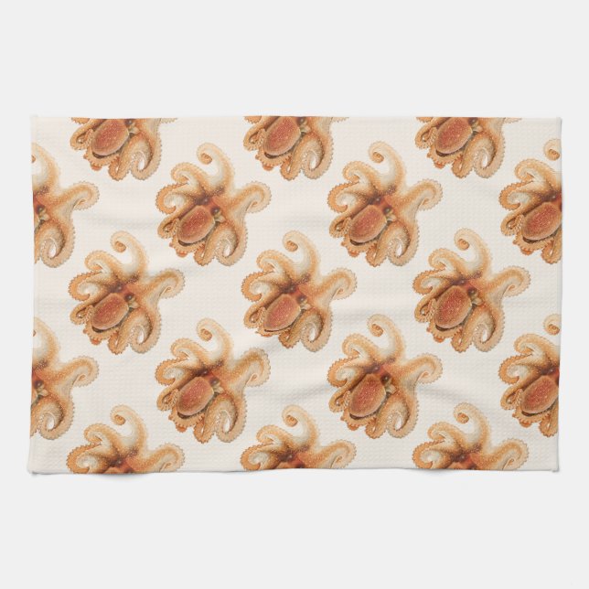 Vintage åttaarmad bläckfisk Salutii, marina vatten Kökshandduk (Horisontell)