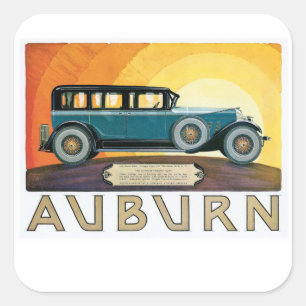 Vintage Auburn Motors Sunburst Ad Fyrkantigt Klistermärke