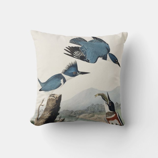 Vintage Audubon Bältrad Kungsfiskare Fågelkonst Kudde (Framsida)