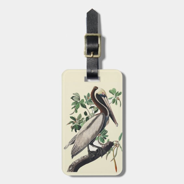 Vintage Audubon Brun Pelikan Kustfågel Konst Bagagebricka (Vertikal Framsida)