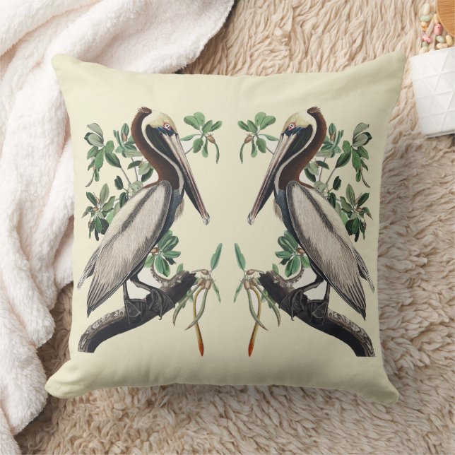 Vintage Audubon Brun Pelikan Kustfågel Konst Kudde (Filt)