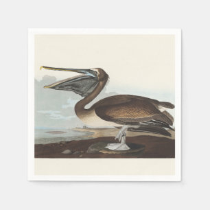 Vintage Audubon Brun Pelikan Kustfågel Konst Pappersservett